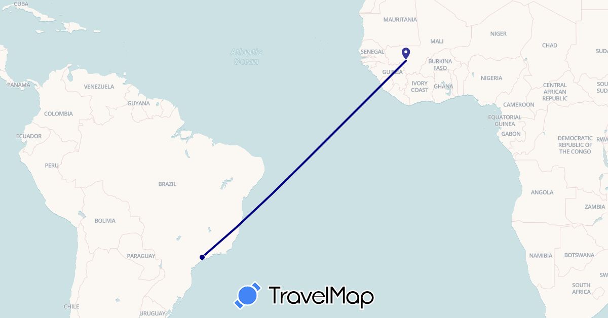 TravelMap itinerary: driving in Brazil, Mali (Africa, South America)